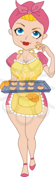 Royalty Free Clipart Image of a Pin-Up Baking Cookies