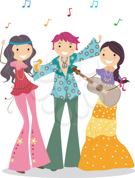 Royalty Free Clipart Image of a Hippie Party