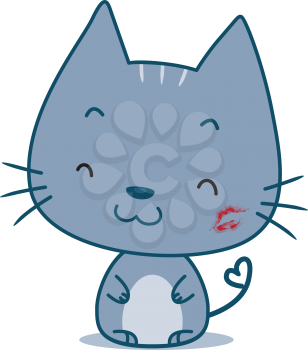 Royalty Free Clipart Image of a Cat With Lipstick on Its Cheek