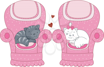 Royalty Free Clipart Image of Cats on Chairs