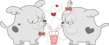 Royalty Free Clipart Image of Two Dogs Sharing a Drink