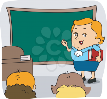 Royalty Free Clipart Image of a Teacher at the Chalkboard