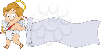 Royalty Free Clipart Image of a Cupid Carrying a Banner