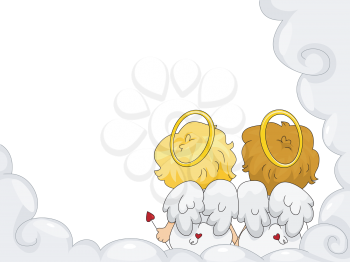 Royalty Free Clipart Image of Two Angels Side by Side in a Cloud Frame