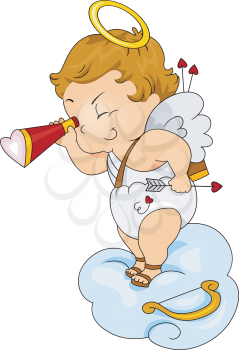 Royalty Free Clipart Image of Cupid Snooping