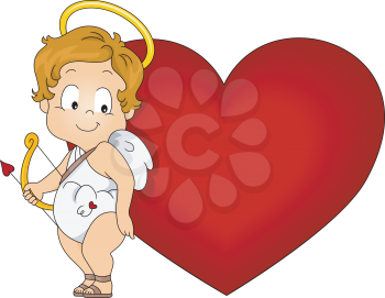Royalty Free Clipart Image of a Cupid With a Heart