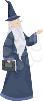 Royalty Free Clipart Image of a Wizard Carrying a Book