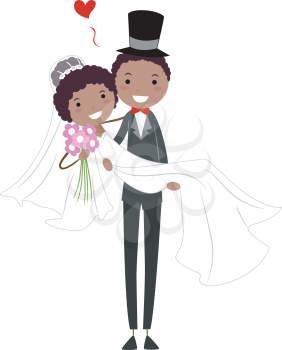 Royalty Free Clipart Image of a Groom Carrying His Bride