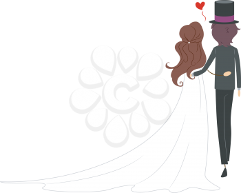 Royalty Free Clipart Image of a Newlywed Couple From the Back