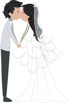 Royalty Free Clipart Image of a Bridal Couple Kissing