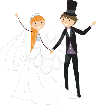 Royalty Free Clipart Image of a Bride and Groom Dancing