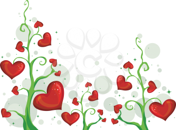 Royalty Free Clipart Image of Heart-Shaped Leaves on Vines
