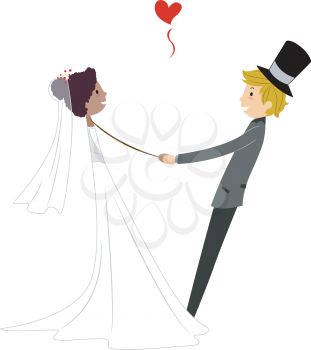 Royalty Free Clipart Image of an Interracial Dancing Couple