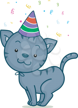 Royalty Free Clipart Image of a Cat in a Party Hat