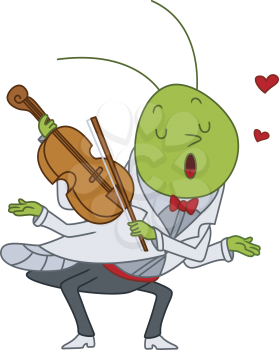Royalty Free Clipart Image of a Grasshopper Playing the Violin