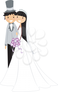Royalty Free Clipart Image of an Asian Newlywed Couple