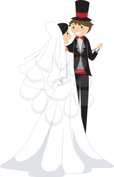 Royalty Free Clipart Image of a Bride and Groom Dancing