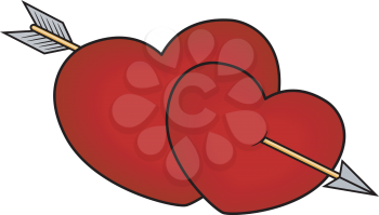 Royalty Free Clipart Image of Two Hearts Shot With an Arrow