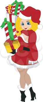 Illustration of a Pinup Girl Carrying a Stack of Gifts