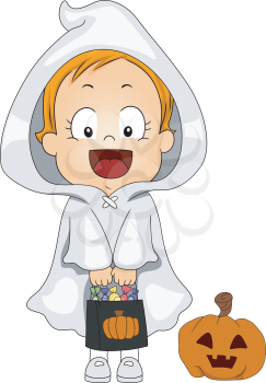 Illustration of a Baby Dressed as a Ghost