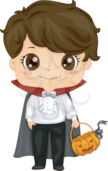 Illustration of a Kid Dressed as a Vampire