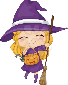 Illustration of a Kid Dressed as a Witch