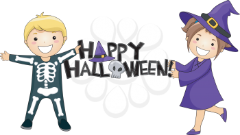 Illustration of Kids Giving a Halloween Greeting