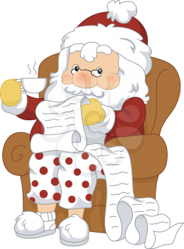 Illustration of Santa Claus Reviewing His List