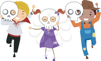 Illustration of Kids Wearing Halloween Masks