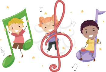 Illustration of Kids Playing with Musical Notes