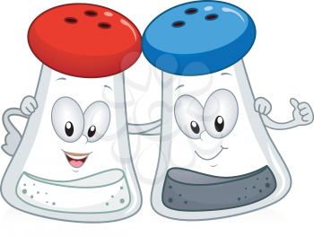 Illustration of a Salt and Pepper Shaker Hanging Out Together