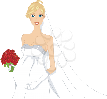 Illustration of a Pregnant Bride Dressed in a Wedding Gown