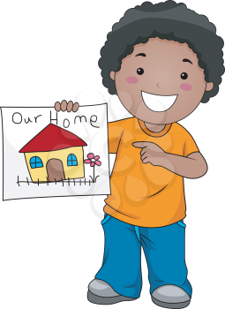 Illustration of a Kid Showing a Drawing of Their Home