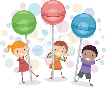 Illustration of Kids Holding Giant Lollipops