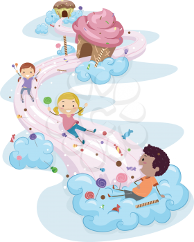 Illustration of Kids Playing in a Candy Land