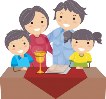 Illustration of a Family Celebrating Passover