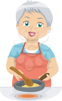 Illustration Featuring an Elderly Woman Cooking