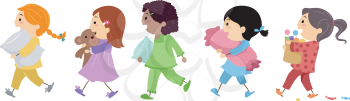 Illustration of Kids Going to a Slumber Party