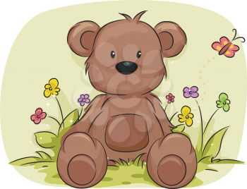 Illustration of a Toy Bear Surrounded by Plants
