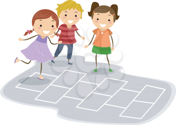 Illustration of Kids Playing Hopscotch