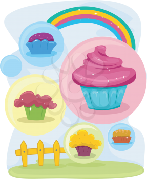 Illustration of Colorful Cupcake Design Elements
