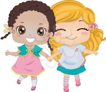 Illustration Featuring Two Girls Holding Hands While Walking