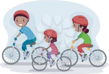 Illustration of a Family Biking Together