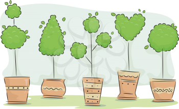 Illustration Featuring an Assortment of Topiaries with Different Designs