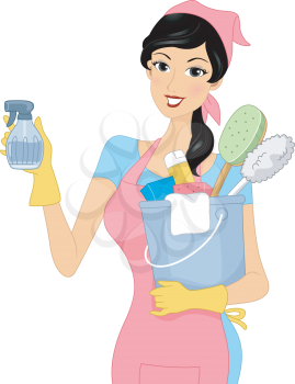 Illustration of a Girl Carrying Cleaning Materials