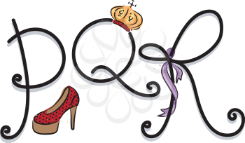 Text Illustration Featuring a Girly Alphabet with the Letters P, Q, and R