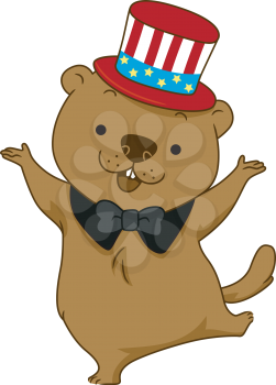 Illustration of a Groundhog Dancing Happily