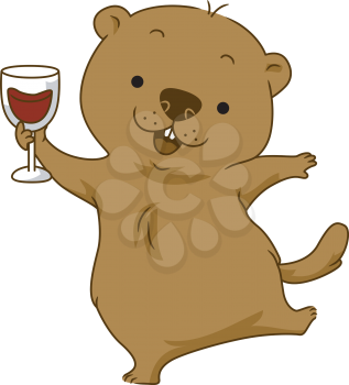 Illustration of a Groundhog Doing a Toast