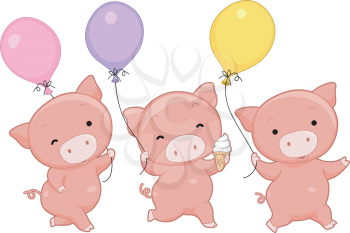Illustration of Pigs Holding Balloons