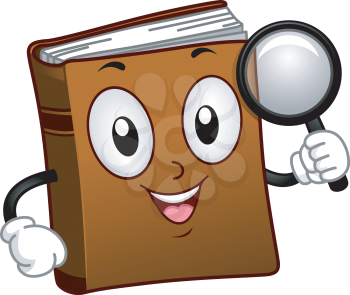 Illustration of a Book Mascot Holding a Magnifying Glass